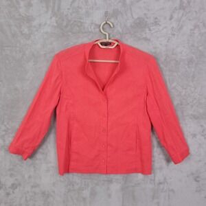 Eileen Fisher Salmon Pink Linen Viscose Stretch Button Down Shirt Top Size XS